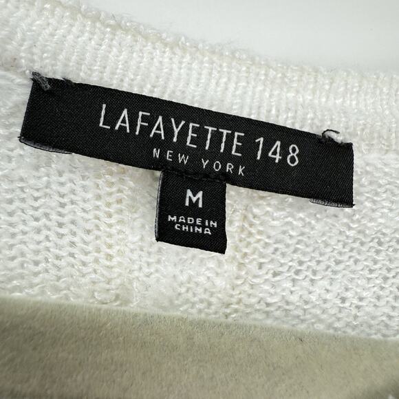 Lafayette 148 New York Knit Linen Blend Button Cardigan White Medium Round neck - Picture 10 of 11